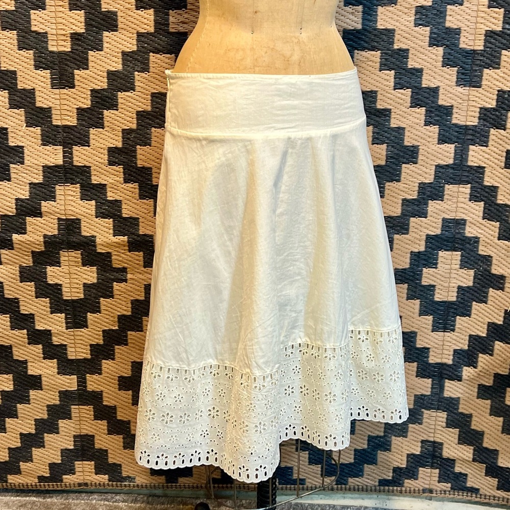 Eyelet lace buttercream midi full‎ a-line skirt cottagecore prairie boho y2k - Picture 5 of 14